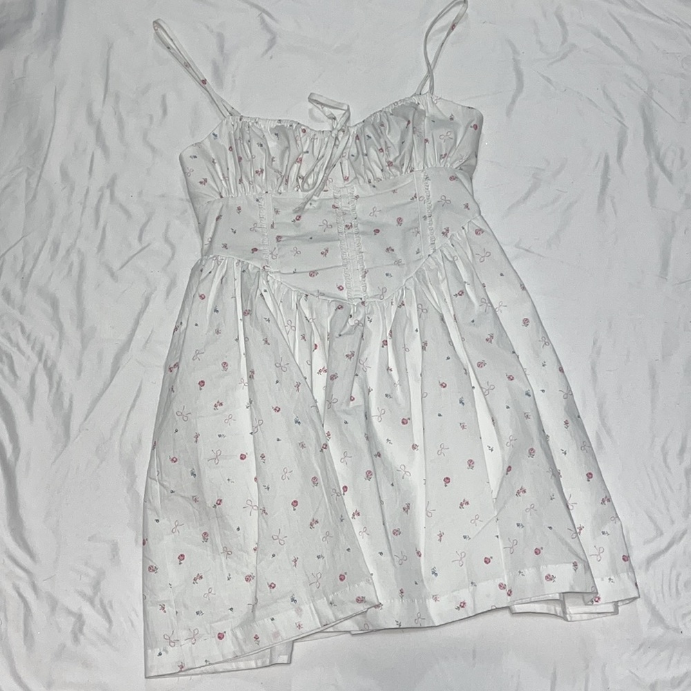 Altar’d State White Cotton Dainty Printed Floral Kaelani Mini Dress, size small - Picture 7 of 8
